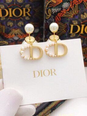 Dior Gold-Tone Tribales Faux Pearl CD Logo Earrings